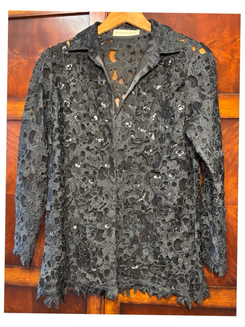 NWOT Anthropologie Pankaj & Nidhi Embellished Shirt/Jacket Buttondown in Black M